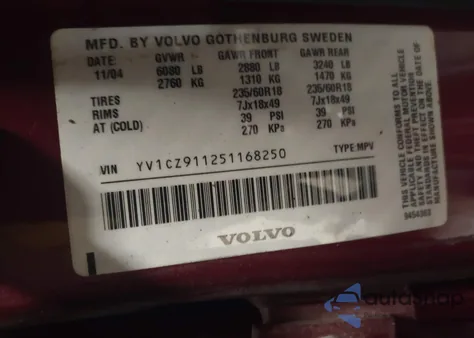 2005 Volvo Xc90 2.5T Awd из США, поврежденный, VIN YV1CZ911251168250